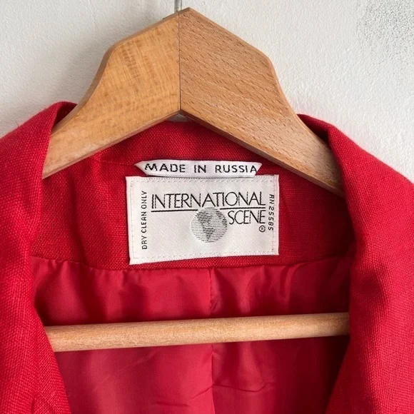 Internacional Scene Red Double Breasted Linen Shoulder Pads Blazer - Picture 3 of 6